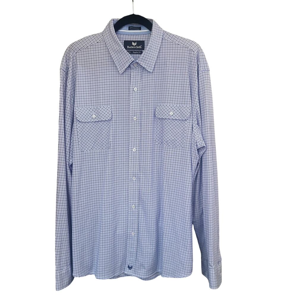 Buttercloth Blue & White Striped Button Down LS Regular Fit Icy Cotton Shirt 2XL